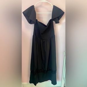 SHEIN Women’s Black Ruffle Detail Lace Floral Panel Dress